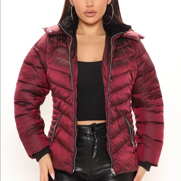 Keeping You Warm Puffer Jacket - Burgundy, size small - Picture 2 of 4